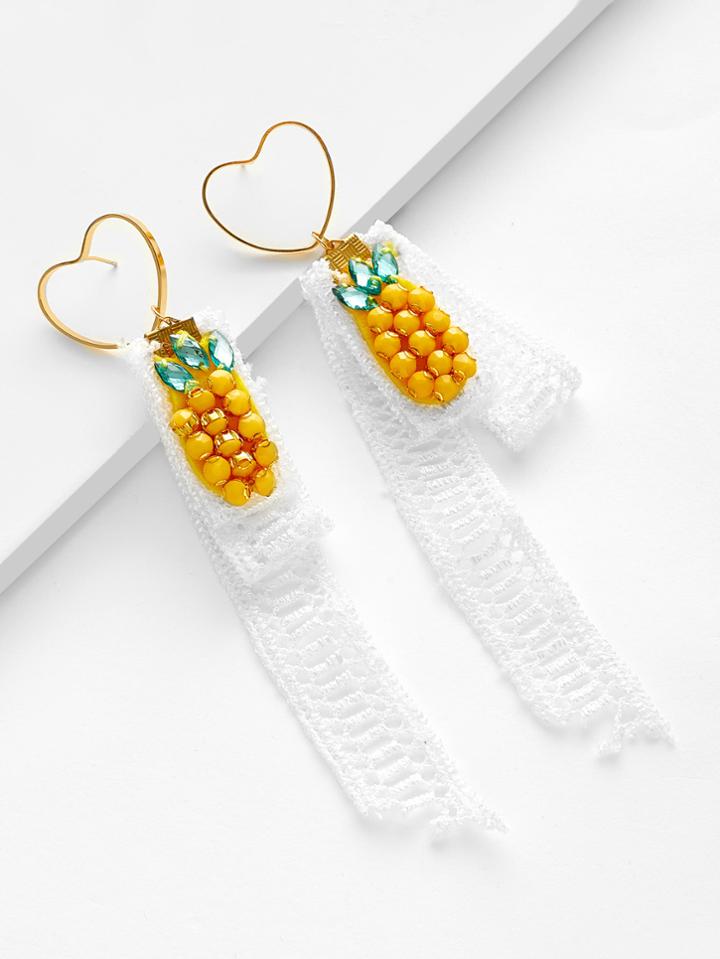 Romwe Rhinestone Pineapple Design Lace Drop Earrings