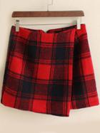 Romwe Back Zipper Plaid Wraped Skirt