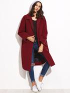 Romwe Burgundy Hidden Button Curved Hem Oversized Coat