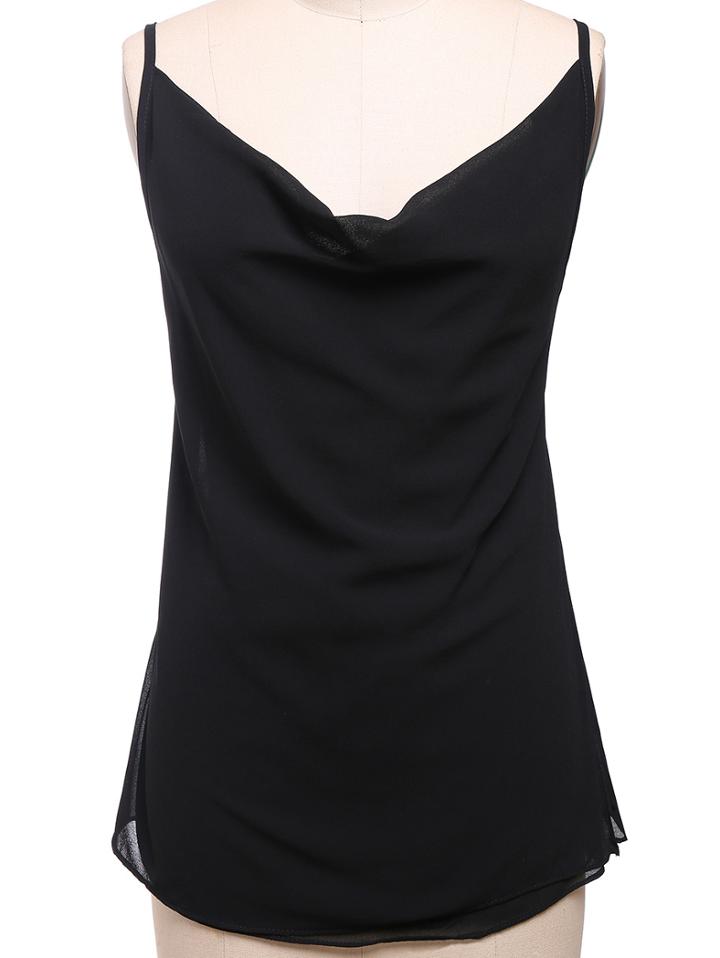 Romwe Spaghetti Strap Cross Back Chiffon Black Vest