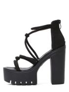 Romwe Black Open Toe Strappy Chunky Sandals