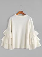 Romwe White Layered Ruffle Sleeve Pullover Sweater