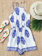 Romwe Printed Random Open Back Strappy Detail Romper