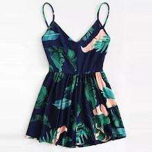 Romwe Plus Palm Tree Cami Romper