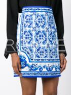 Romwe White Vintage Print Zipper Skirt