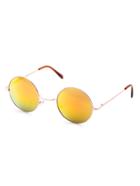 Romwe Gold Frame Red Mirrored Round Lens Sunglasses