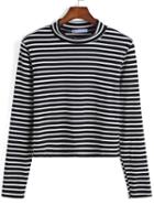 Romwe Long Sleeve Striped Black Sweater