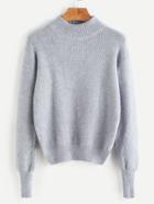 Romwe Light Grey Mock Neck Long Sleeve Sweater