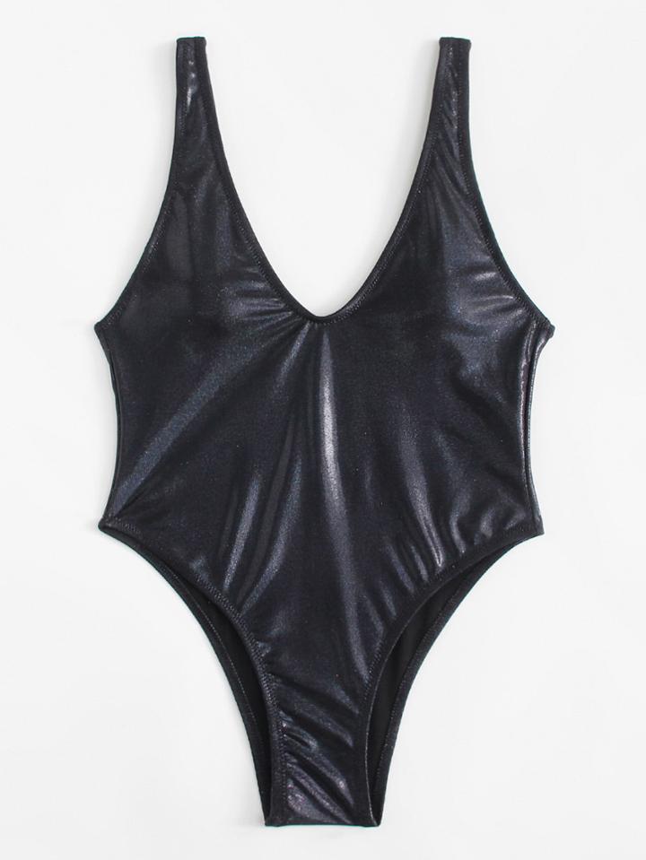 Romwe Low Back Glitter Swimsuit