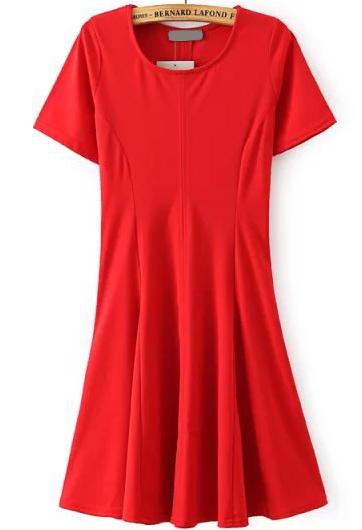 Romwe Short Sleeve Flare Red Dress