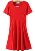 Romwe Short Sleeve Flare Red Dress