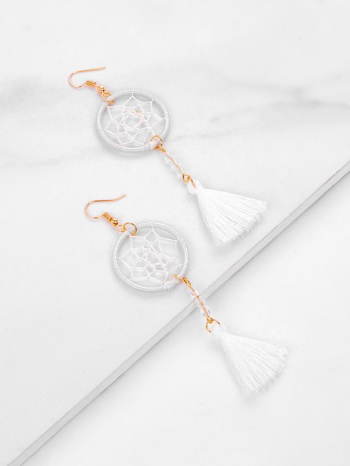 Romwe Dreamcatcher Design Tassel Drop Earrings