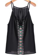 Romwe Spaghetti Strap Embroidery Black Vest