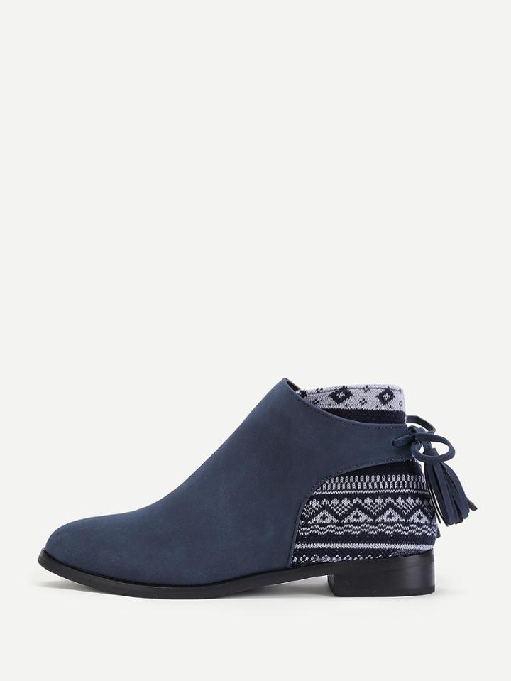 Romwe Tassel Tie Tribal Print Ankle Boots