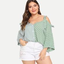 Romwe Plus Cold Shoulder Polka Dot Blouse