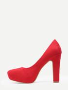 Romwe Red Faux Suede Thick Heel Platform Pumps