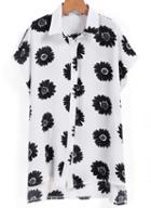 Romwe Dip Hem Chrysanthemum Print Black Blouse