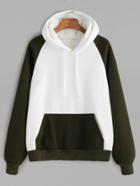 Romwe Color Block Raglan Sleeve Pocket Hooded Sweatshirt