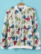 Romwe Multicolor Stand Collar Polka Dot Floral Organza Jacket