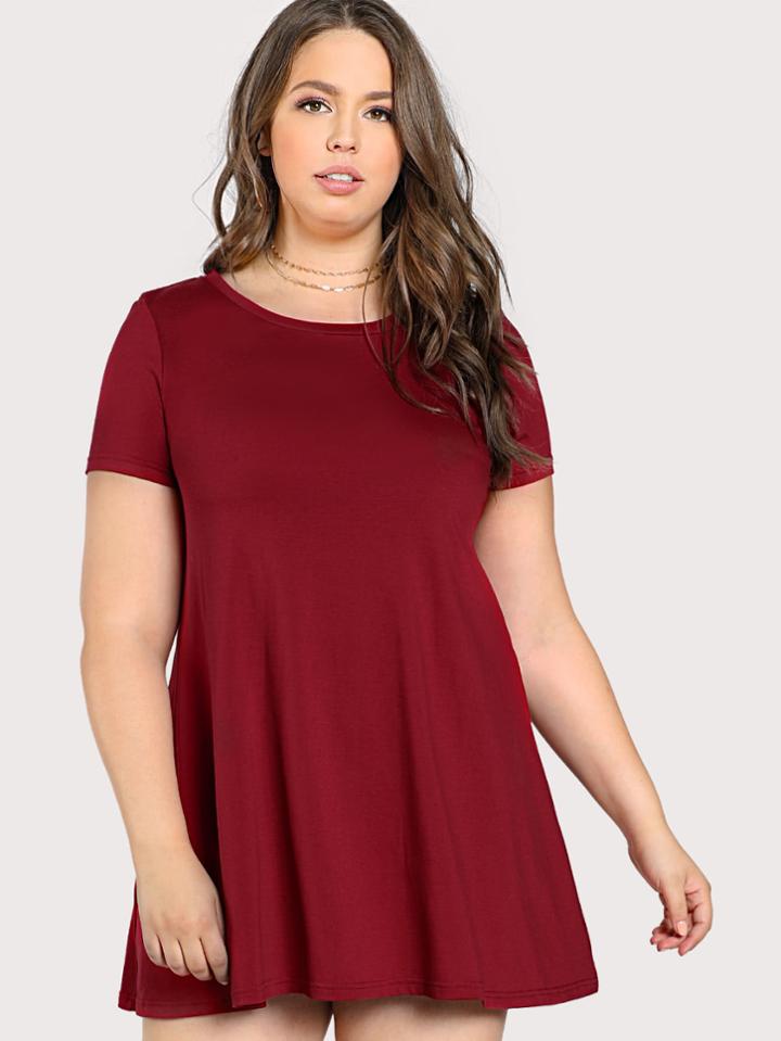 Romwe Solid Swing Tee Dress