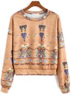Romwe Round Neck Jewelled Print Sweatshirt