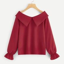 Romwe Flounce Sleeve Solid Blouse