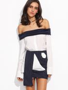 Romwe Color Block Off The Shoulder Top With Asymmetrical Skirt