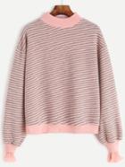 Romwe Contrast Stripe Drop Shoulder Ruffle Cuff Sweatshirt