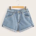 Romwe Light Wash Rolled Hem Denim Shorts