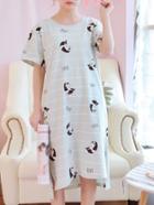 Romwe Panda Print Striped Dress