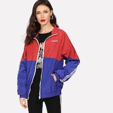 Romwe Letter Print Striped Side Jacket