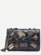 Romwe Black Vintage Charm Studded Quilted Flap Bag