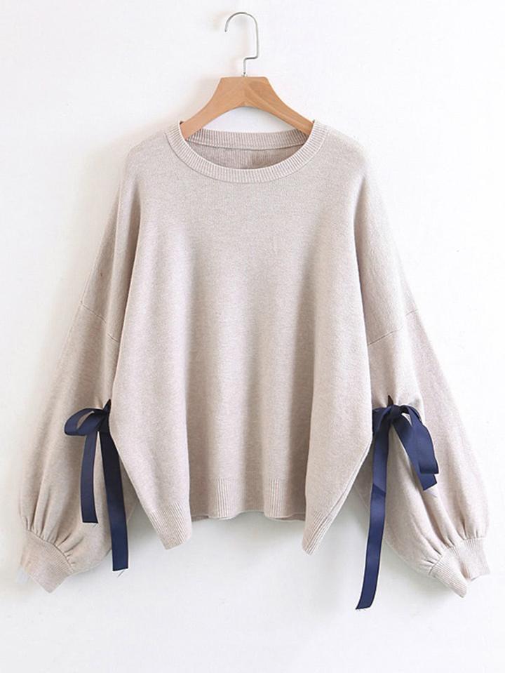 Romwe Contrast Bow Tie Oversized Knitwear