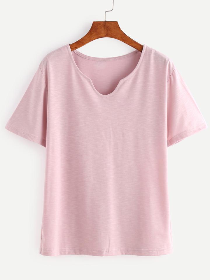 Romwe Pink Short Sleeve Basic T-shirt