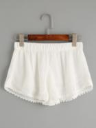 Romwe White Crochet Trim Elastic Waist Crinkle Shorts
