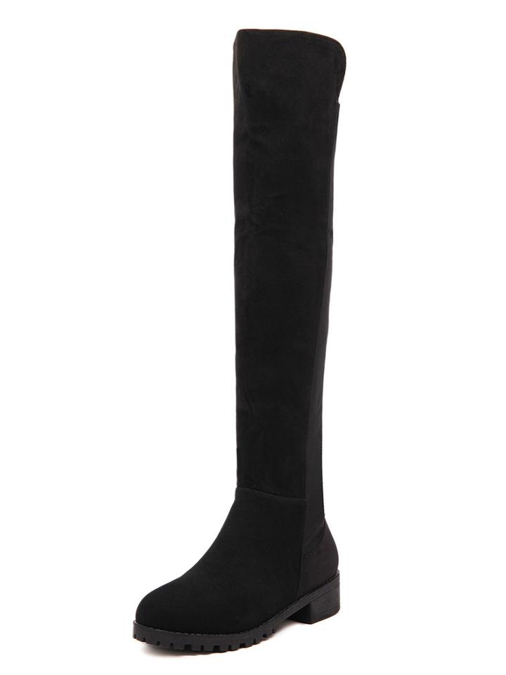 Romwe Black Zipper Over The Knee Boots