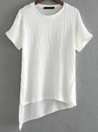 Romwe White Short Sleeve Asymmetrical T-shirt