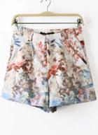 Romwe White Leaves Print Shorts