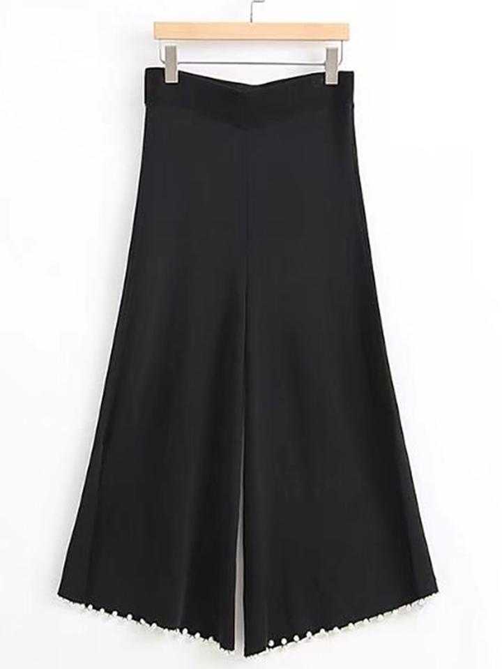Romwe Pearls Embellished Spit Side Wide Leg Pants