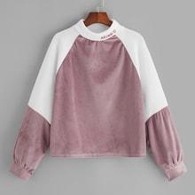 Romwe Raglan Sleeve Color-block Letter Embroidered Sweatshirt