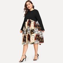 Romwe Plus Contrast Panel Chain Print Dress