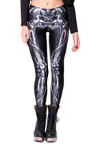 Romwe Skeletonshaped Print Slim Black Leggings