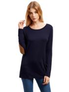 Romwe Navy Long Sleeve Elbow Patch T-shirt