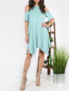 Romwe Green Cold Shoulder Asymmetrical Shift Dress