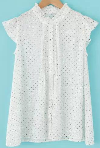 Romwe Fungus Collar Cap Sleeve Polka Dot Blouse