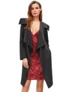 Romwe Black Draped Neck Long Sleeve Coat