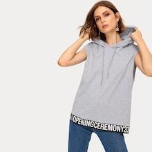 Romwe Letter Tape Panel Drawstring Hooded Top
