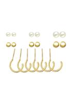 Romwe Gold Plated Faux Pearl Geo Earring Set