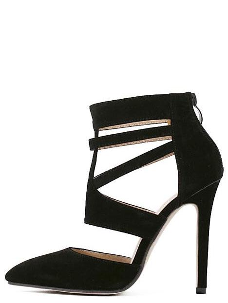 Romwe Black Point Out Zipper Stiletto Heels