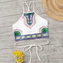 Romwe Geo Print Lace-up Back Cami Top